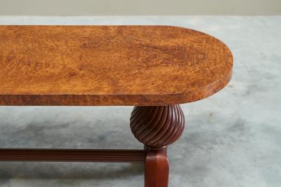 Distinct French Art Deco Burlwood Coffee Table with Carved Torsade Legs 1930s