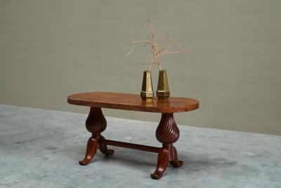 Distinct French Art Deco Burlwood Coffee Table with Carved Torsade Legs 1930s