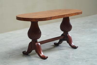 Distinct French Art Deco Burlwood Coffee Table with Carved Torsade Legs 1930s