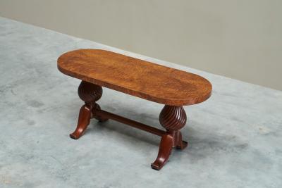 Distinct French Art Deco Burlwood Coffee Table with Carved Torsade Legs 1930s