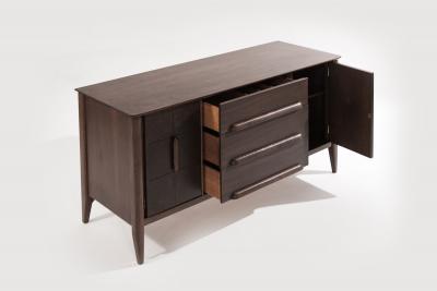 Distinctive Walnut Burl Wood Front Credenza 1950s