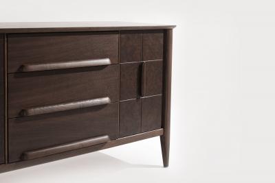 Distinctive Walnut Burl Wood Front Credenza 1950s
