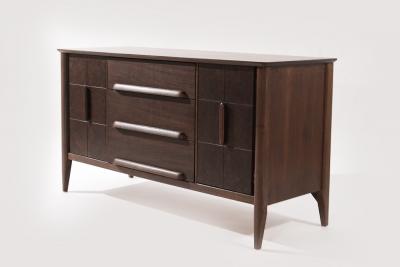 Distinctive Walnut Burl Wood Front Credenza 1950s