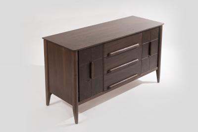 Distinctive Walnut Burl Wood Front Credenza 1950s