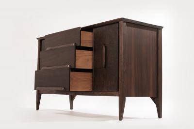 Distinctive Walnut Burl Wood Front Credenza 1950s