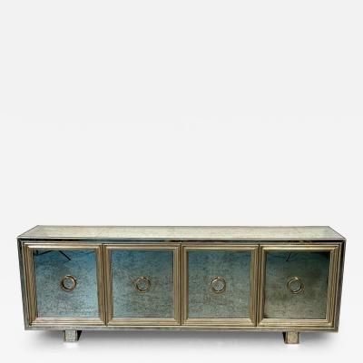 Distressed Hollywood Regency Style Mirrored Silver Gilt Sideboard Dresser