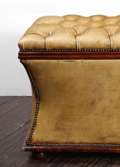 Distressed Olive Leather Flip Top Ottoman