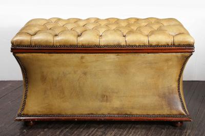 Distressed Olive Leather Flip Top Ottoman