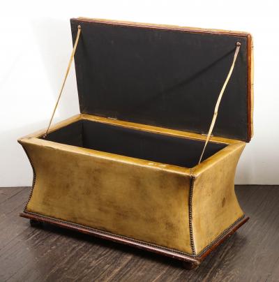 Distressed Olive Leather Flip Top Ottoman