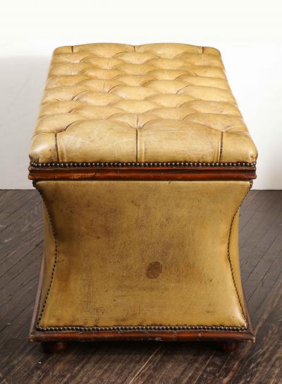 Distressed Olive Leather Flip Top Ottoman