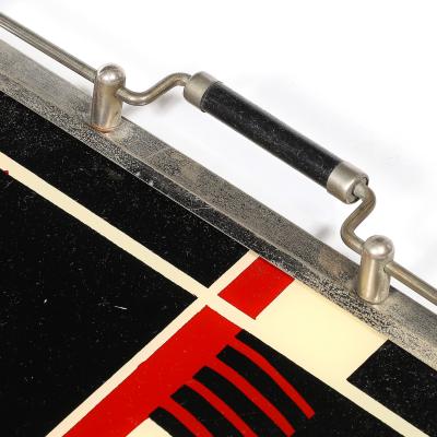 Documented Art Deco Spiral Cubist Eglomise White Cream Black Detailed Tray