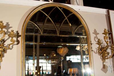 Domed Beveled Glass Detailed Beveled Wall or Console Mirror by La Barge