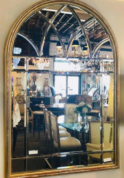 Domed Beveled Glass Detailed Beveled Wall or Console Mirror by La Barge