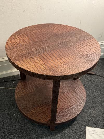 Dominic Chambon MODERN TWO TIER FAUX ALLIGATOR SIDE TABLE BY DOMINIC CHAMBON