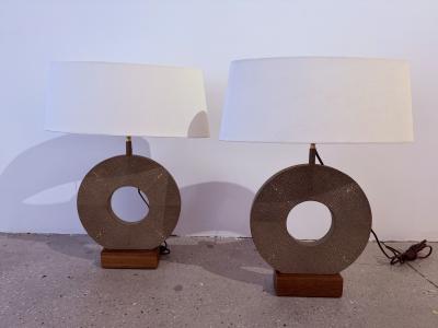 Dominic Chambon Pair of French 1980 Dominic Chambon Shagreen Table Lamps