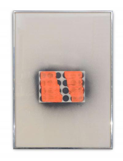 Domoto Hisao Japanese Works on Paper of Orange Rectangles Overlapping Circles