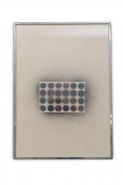 Domoto Hisao Japanese Works on Paper of Two Thin Orange Lines Through Circles