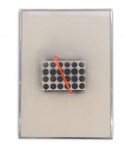 Domoto Hisao Japanese Works on Paper of an Orange Line Through Circles