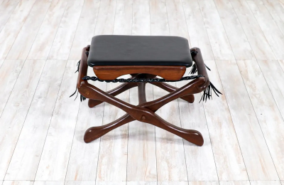 Don Shoemaker Folding Leather Rosewood Stool for Se al Furniture