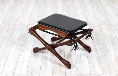Don Shoemaker Folding Leather Rosewood Stool for Se al Furniture