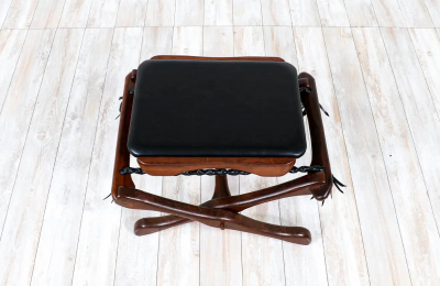 Don Shoemaker Folding Leather Rosewood Stool for Se al Furniture