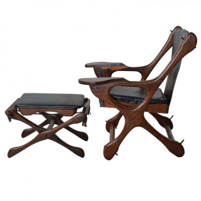 Don Shoemaker Original Don Shoemaker Sling Swinger Chair and Ottoman 1960s