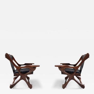 Don Shoemaker Pair of 1960s rosewood and leather Don Shoemaker swinger chairs Mexico