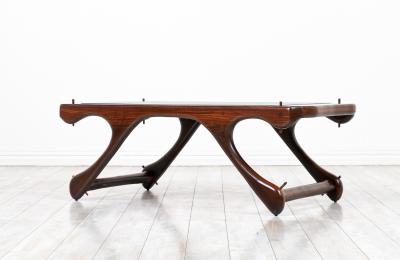 Don Shoemaker Sculpted Rosewood Leather Coffee Table for Se al Furniture