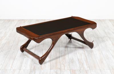 Don Shoemaker Sculpted Rosewood Leather Coffee Table for Se al Furniture