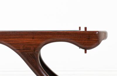 Don Shoemaker Sculpted Rosewood Leather Coffee Table for Se al Furniture
