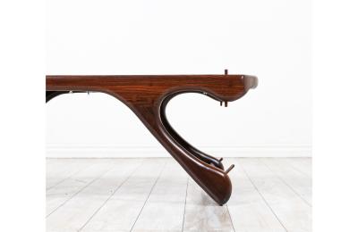 Don Shoemaker Sculpted Rosewood Leather Coffee Table for Se al Furniture