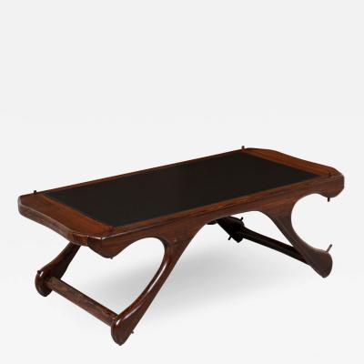 Don Shoemaker Sculpted Rosewood Leather Coffee Table for Se al Furniture