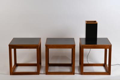 Donald Clarence Judd Set of 3 Minimal Teak and Laminate Cube Tables in the Style of Donald Judd