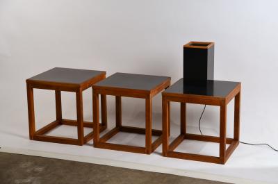 Donald Clarence Judd Set of 3 Minimal Teak and Laminate Cube Tables in the Style of Donald Judd