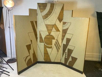 Donald Deskey ART DECO GEOMETRIC DESIGN THREE PANEL ROOM SCREEN IN THE MANNER OF DONALD DESKEY