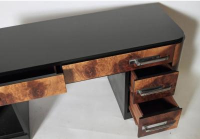 Donald Deskey ART DECO MODERNIST EXOTIC BURL WOOD VANITY AND MIRROR BY DONALD DESKEY