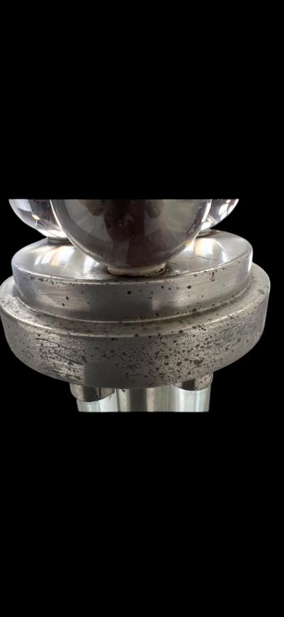 Donald Deskey ART DECO MODERNIST NICKELED BRONZE GLASS BALL GLASS ROD TORCHIERES