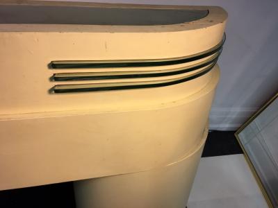 Donald Deskey ART DECO MODERNIST WOOD AND GLASS SPEED FINS ILLUMINATED FAUX FIREPLACE MANTLE