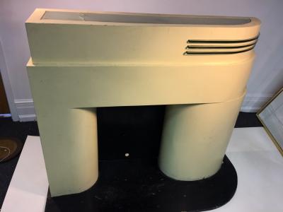 Donald Deskey ART DECO MODERNIST WOOD AND GLASS SPEED FINS ILLUMINATED FAUX FIREPLACE MANTLE