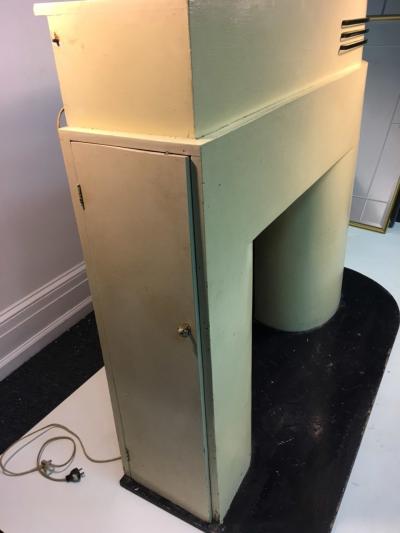 Donald Deskey ART DECO MODERNIST WOOD AND GLASS SPEED FINS ILLUMINATED FAUX FIREPLACE MANTLE