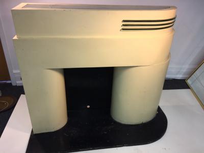 Donald Deskey ART DECO MODERNIST WOOD AND GLASS SPEED FINS ILLUMINATED FAUX FIREPLACE MANTLE