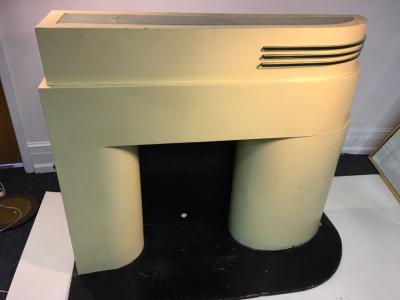 Donald Deskey ART DECO MODERNIST WOOD AND GLASS SPEED FINS ILLUMINATED FAUX FIREPLACE MANTLE