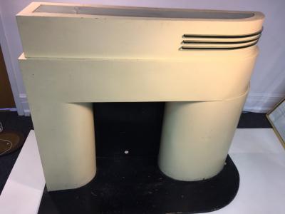 Donald Deskey ART DECO MODERNIST WOOD AND GLASS SPEED FINS ILLUMINATED FAUX FIREPLACE MANTLE