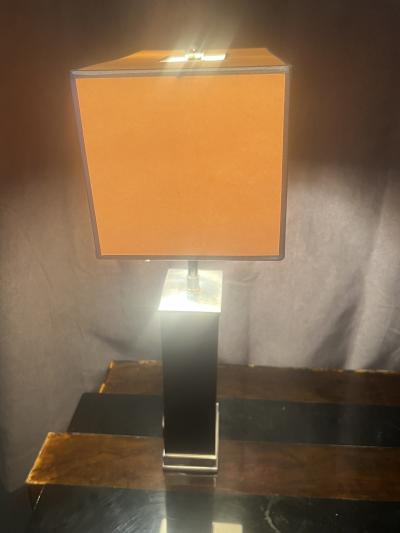 Donald Deskey ART DECO MODERNIST WOOD STREAMLINED NICKELED BRONZE LAMP WITH ORIGINAL SHADE