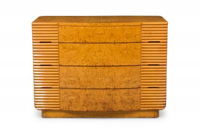 Donald Deskey Art Deco Curved and Louvered Front Burled Birch and Bleached Walnut Chest