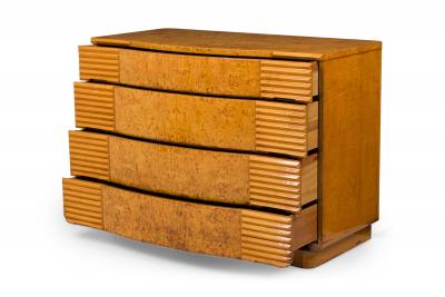 Donald Deskey Art Deco Curved and Louvered Front Burled Birch and Bleached Walnut Chest