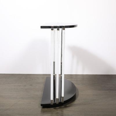 Donald Deskey Art Deco Demilune Chrome and Black Lacquer Console Table by Donald Deskey