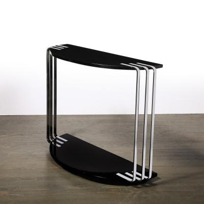 Donald Deskey Art Deco Demilune Chrome and Black Lacquer Console Table by Donald Deskey