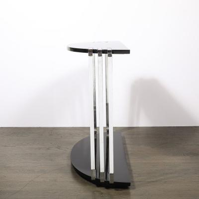Donald Deskey Art Deco Demilune Chrome and Black Lacquer Console Table by Donald Deskey