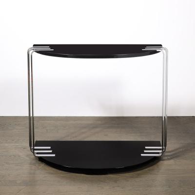Donald Deskey Art Deco Demilune Chrome and Black Lacquer Console Table by Donald Deskey
